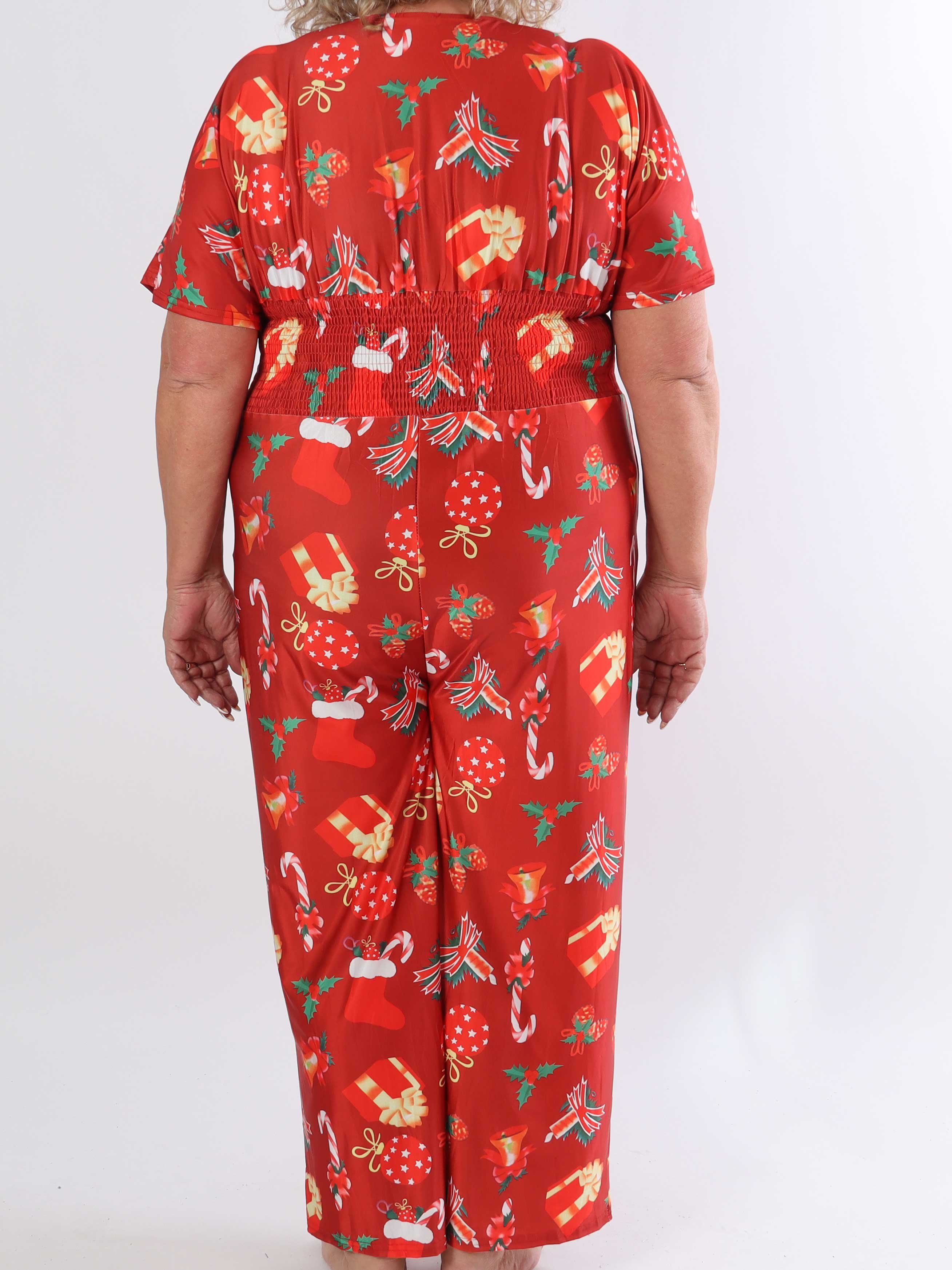 Pams Holiday Jumpsuit - Elastisk jumpsuit i plusstorlek med julmotiv